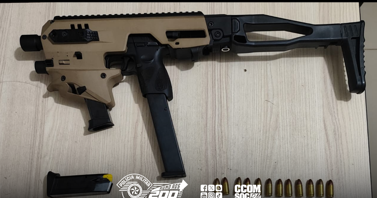 9ºBAEP apreende pistola com “kit” conversor para submetralhadora e prende criminoso em São José do Rio Preto/SP