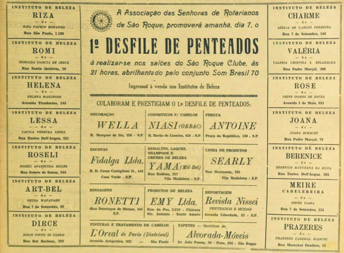 Em 1969, Desfile de Penteados em São Roque, Alumínio, São João Novo e Ibiúna