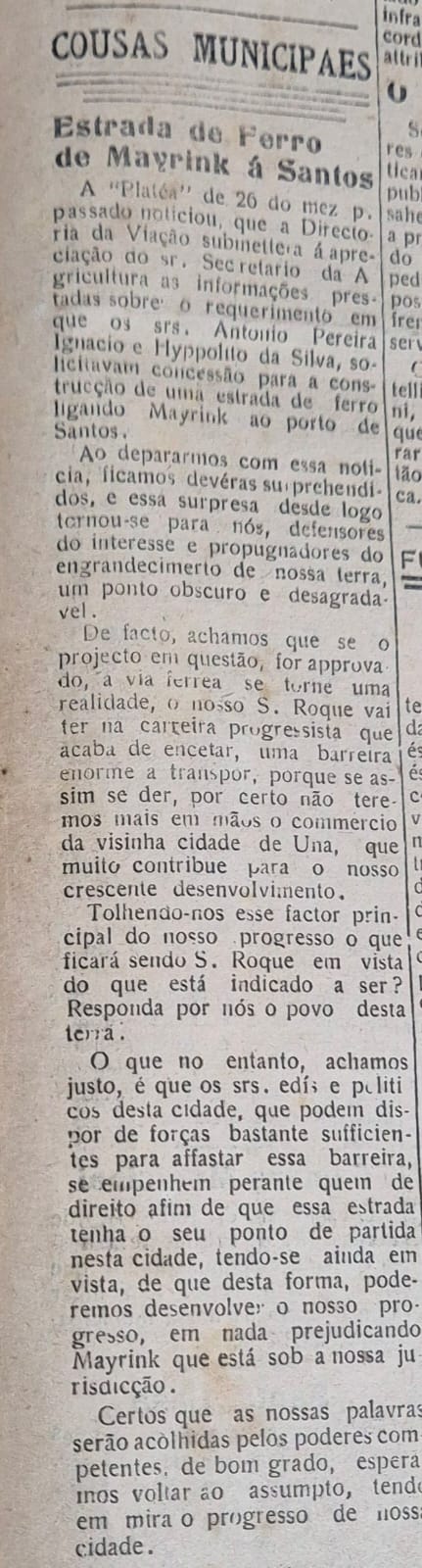 Mairinque: 134 anos de fundação – Distrito e depois cidade, sempre presente nas páginas do Jornal O Democrata